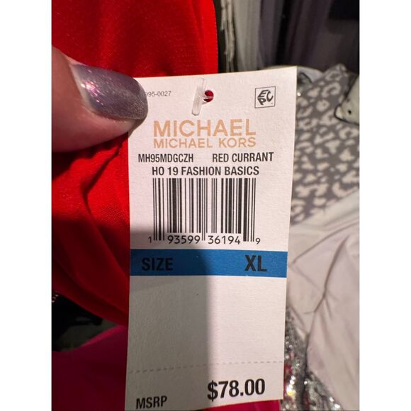 MK michael Kors long sleeve tassel tie front top/shirt/blouse red currant sz XL - Picture 8 of 8